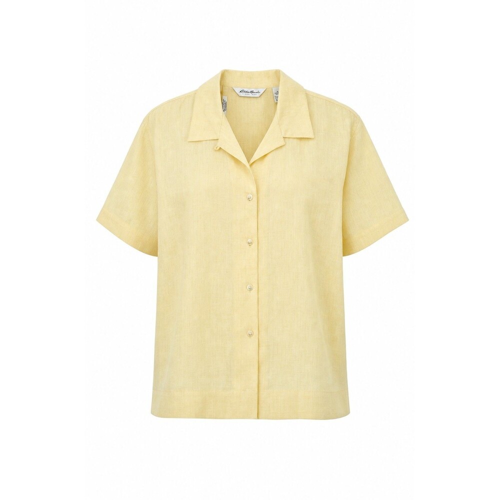 NWT Eddie Bauer Women's Summer Button Up Yellow Linen Oxford Top XL Beach Shirt